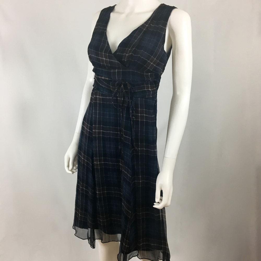 Size 38 Small Check Plaid Dress Tunic V Neck Silk